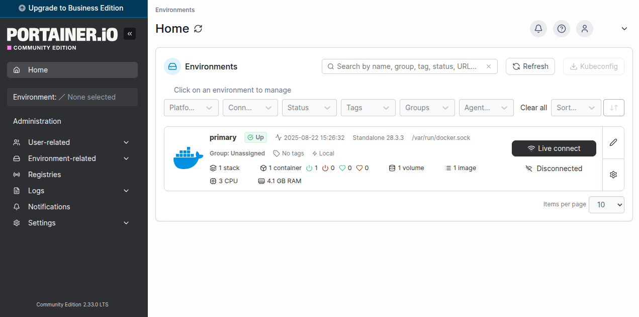 Example Dashboard for Portainer